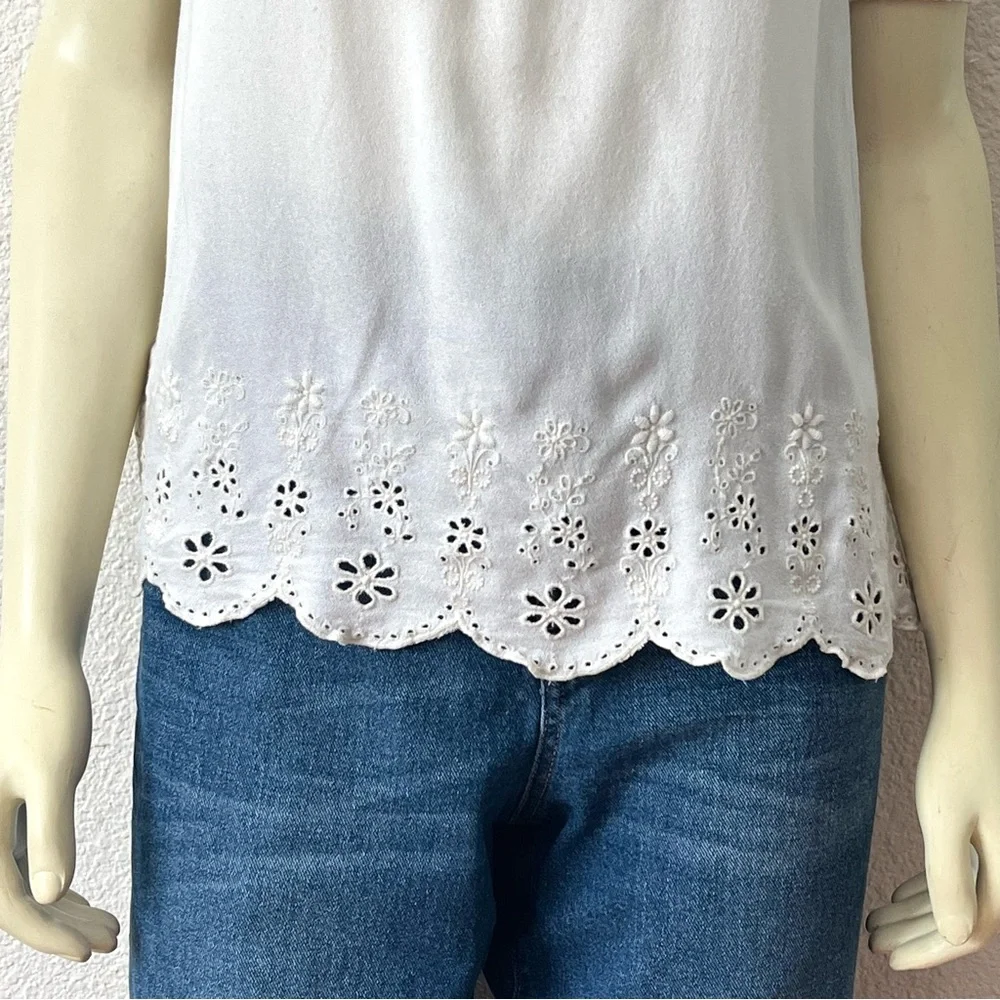 Old Navy Girls XL 14 White Eyelet Lace Peasant Blouse Smocked Off Shoulder Top